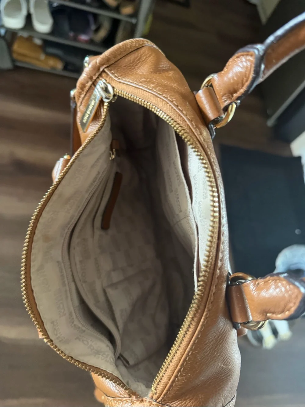 Fossil Taupe Pebbled Leather Shoulder Bag
